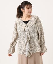 OLBKA15099 eur3(エウルキューブ) 【大きいサイズ】ラッフルネック小花プリントブラウス ベージュ(82)