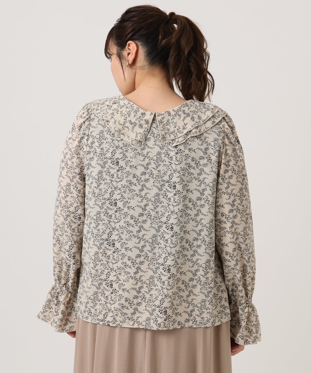 OLBKA15099 eur3(エウルキューブ) 【大きいサイズ】ラッフルネック小花プリントブラウス ベージュ(82)