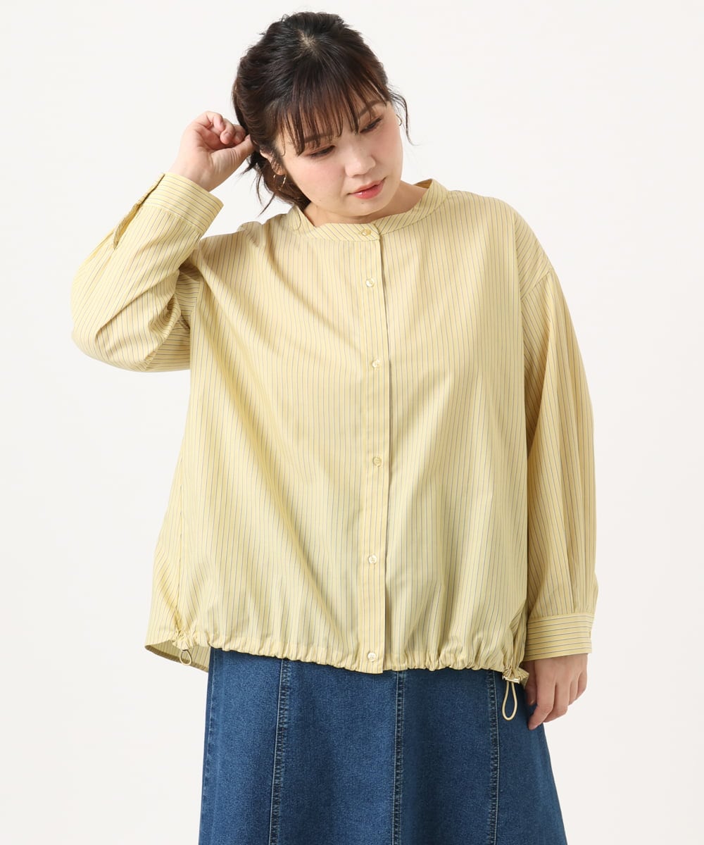 OLBKA16089 eur3(エウルキューブ) 【大きいサイズ】バンドカラーストライプブラウス マスタード(26)