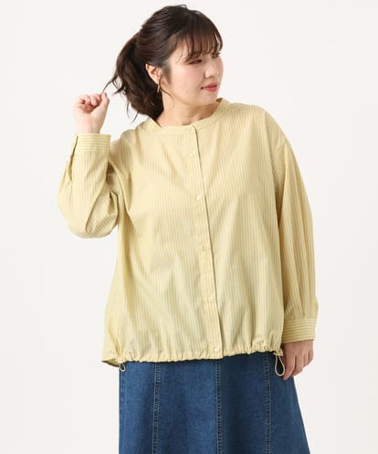 OLBKA16089 eur3 【大きいサイズ】バンドカラーストライプブラウス