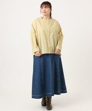 OLBKA16089 eur3(エウルキューブ) 【大きいサイズ】バンドカラーストライプブラウス マスタード(26)
