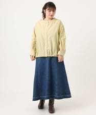 OLBKA16089 eur3(エウルキューブ) 【大きいサイズ】バンドカラーストライプブラウス マスタード(26)