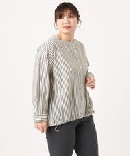 OLBKA16089 eur3(エウルキューブ) 【大きいサイズ】バンドカラーストライプブラウス アイボリー(80)