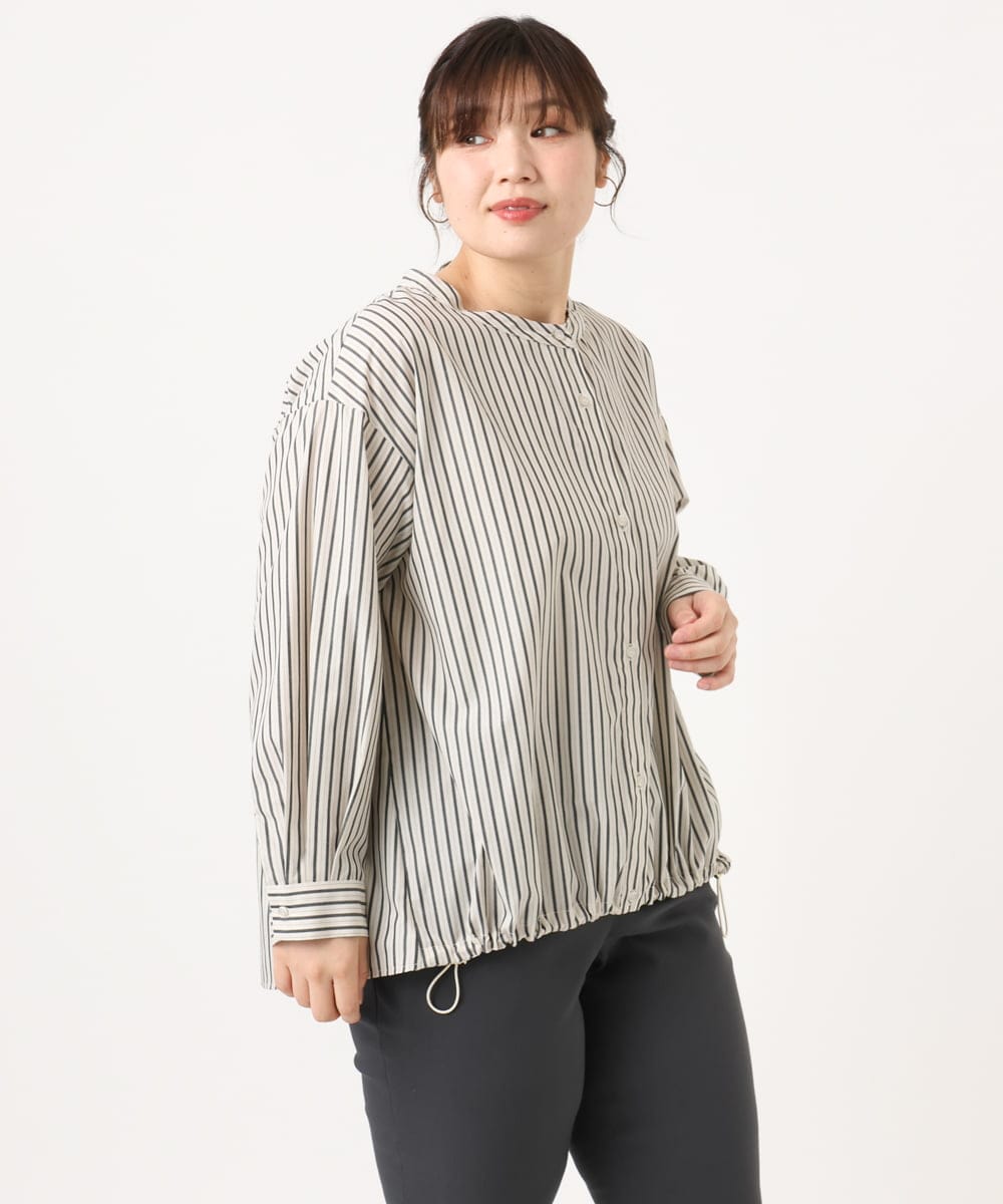 OLBKA16089 eur3(エウルキューブ) 【大きいサイズ】バンドカラーストライプブラウス アイボリー(80)