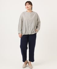 OLBKA16089 eur3(エウルキューブ) 【大きいサイズ】バンドカラーストライプブラウス アイボリー(80)