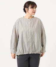 OLBKA16089 eur3(エウルキューブ) 【大きいサイズ】バンドカラーストライプブラウス アイボリー(80)