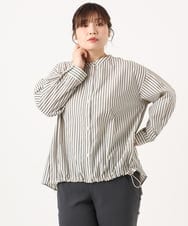 OLBKA16089 eur3(エウルキューブ) 【大きいサイズ】バンドカラーストライプブラウス アイボリー(80)
