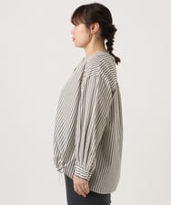 OLBKA16089 eur3(エウルキューブ) 【大きいサイズ】バンドカラーストライプブラウス アイボリー(80)