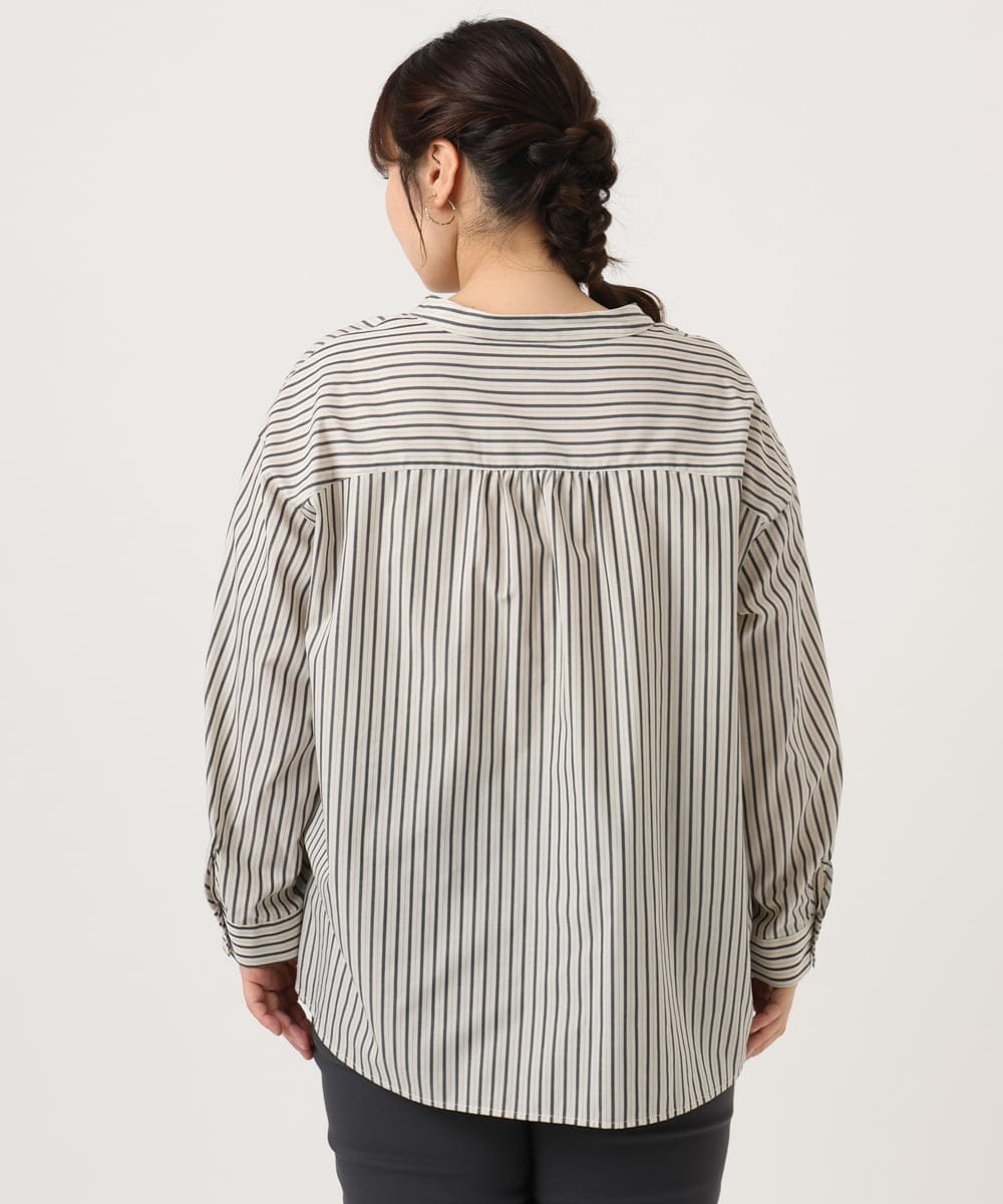 OLBKA16089 eur3(エウルキューブ) 【大きいサイズ】バンドカラーストライプブラウス アイボリー(80)