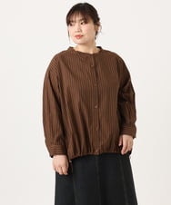 OLBKA16089 eur3(エウルキューブ) 【大きいサイズ】バンドカラーストライプブラウス ダークブラウン(87)