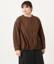 OLBKA16089 eur3(エウルキューブ) 【大きいサイズ】バンドカラーストライプブラウス ダークブラウン(87)