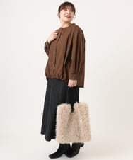 OLBKA16089 eur3(エウルキューブ) 【大きいサイズ】バンドカラーストライプブラウス ダークブラウン(87)