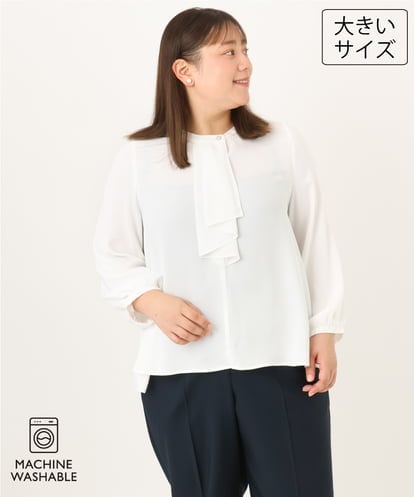 OLBKD07089 eur3 【大きいサイズ/洗える/11号サイズあり】カスケードディテールブラウス