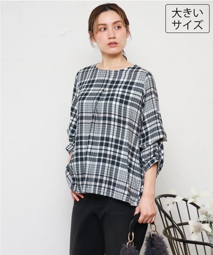 OLBKD15089 eur3 【大きいサイズ/2way】千鳥チェックブラウス