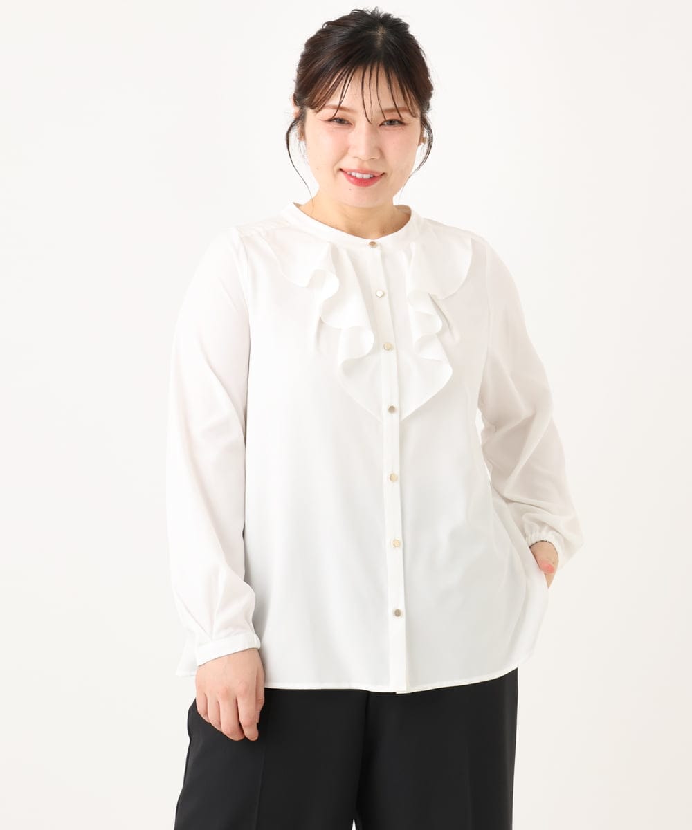 OLBLA14089 eur3(エウルキューブ) 【大きいサイズ/11号サイズあり】ラッフルカラーブラウス ホワイト(90)