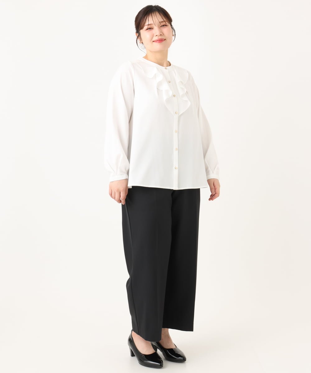 OLBLA14089 eur3(エウルキューブ) 【大きいサイズ/11号サイズあり】ラッフルカラーブラウス ホワイト(90)