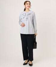 OLBLA14089 eur3(エウルキューブ) 【大きいサイズ/11号サイズあり】ラッフルカラーブラウス ライトグレー(91)
