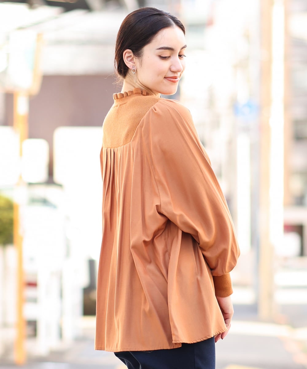 OLBLP10090 eur3(エウルキューブ) 【雑誌掲載】【大きいサイズ/11号サイズあり】ニットドッキングフリルブラウス オレンジ(15)