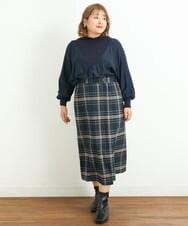 OLBLP10090 eur3(エウルキューブ) 【雑誌掲載】【大きいサイズ/11号サイズあり】ニットドッキングフリルブラウス ネイビー(57)