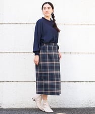 OLBLP10090 eur3(エウルキューブ) 【雑誌掲載】【大きいサイズ/11号サイズあり】ニットドッキングフリルブラウス ネイビー(57)