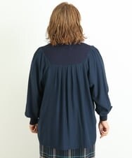 OLBLP10090 eur3(エウルキューブ) 【雑誌掲載】【大きいサイズ/11号サイズあり】ニットドッキングフリルブラウス ネイビー(57)