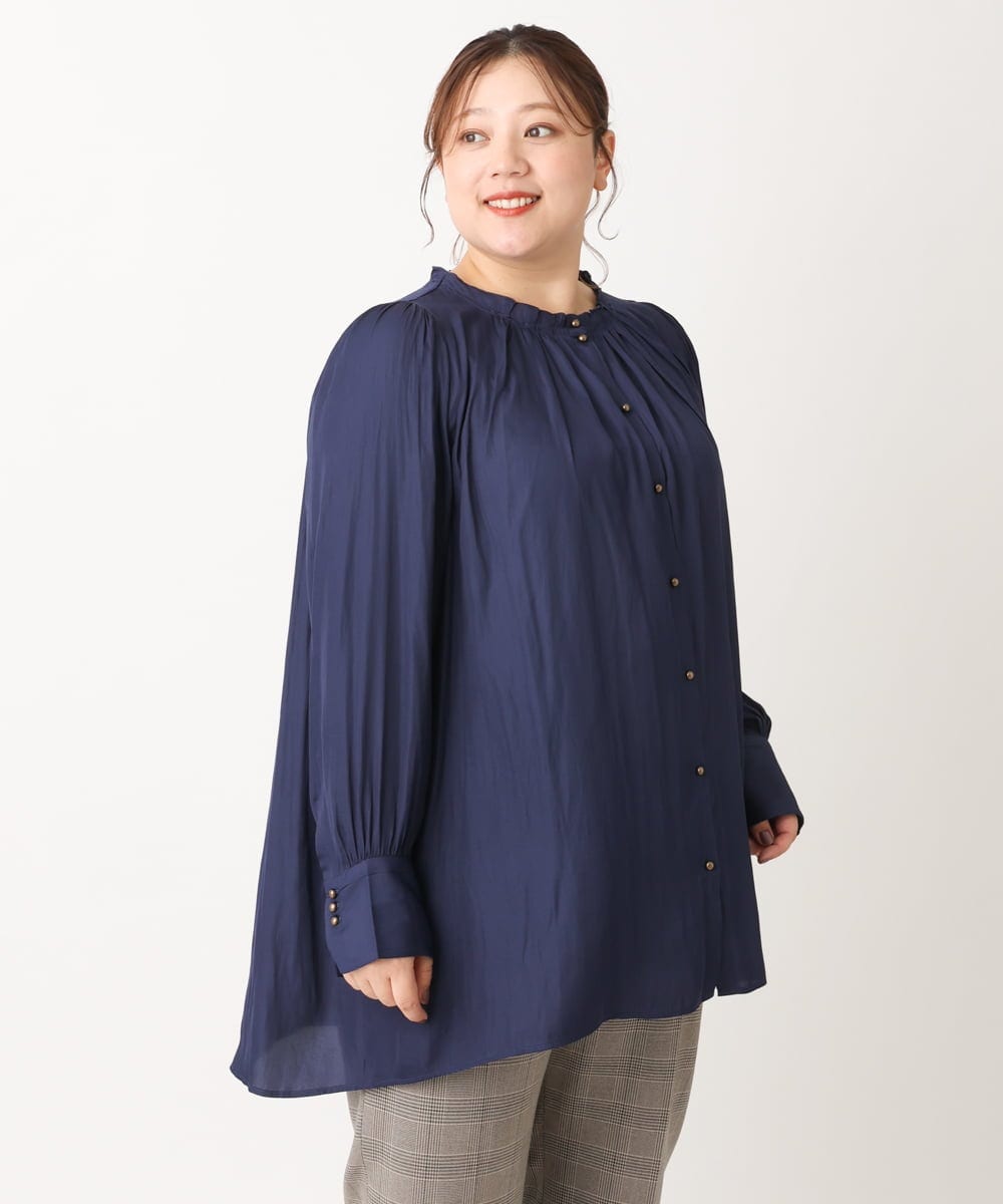 OLBLS08089 eur3(エウルキューブ) 【大きいサイズ/11号サイズあり】タックギャザーブラウス ブルー(55)