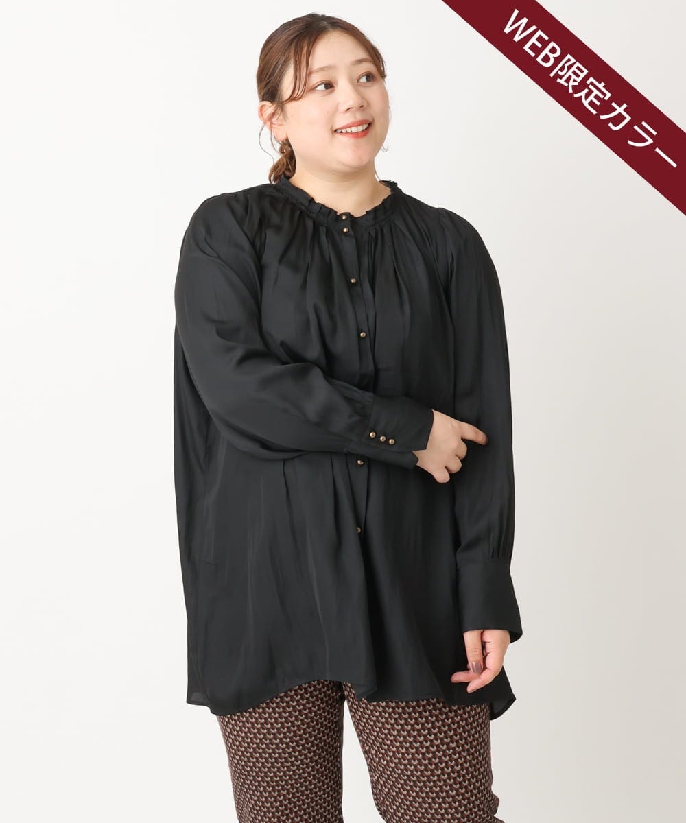 OLBLS08089 eur3(エウルキューブ) 【大きいサイズ/11号サイズあり】タックギャザーブラウス ブラック(94)（WEB限定カラー）