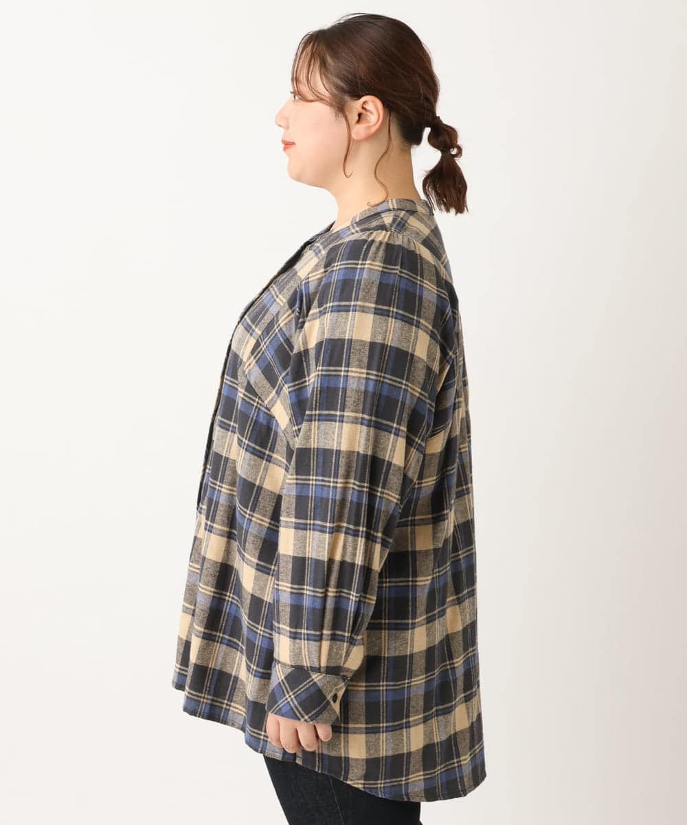 OLBLS12099 eur3(エウルキューブ) 【大きいサイズ/11号サイズあり】バンドカラーチェックネルシャツ ブルー(55)