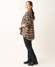 OLBLS12099 eur3(エウルキューブ) 【大きいサイズ/11号サイズあり】バンドカラーチェックネルシャツ ブラウン(87)