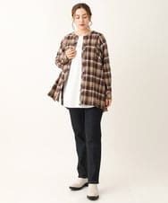OLBLS12099 eur3(エウルキューブ) 【大きいサイズ/11号サイズあり】バンドカラーチェックネルシャツ ブラウン(87)