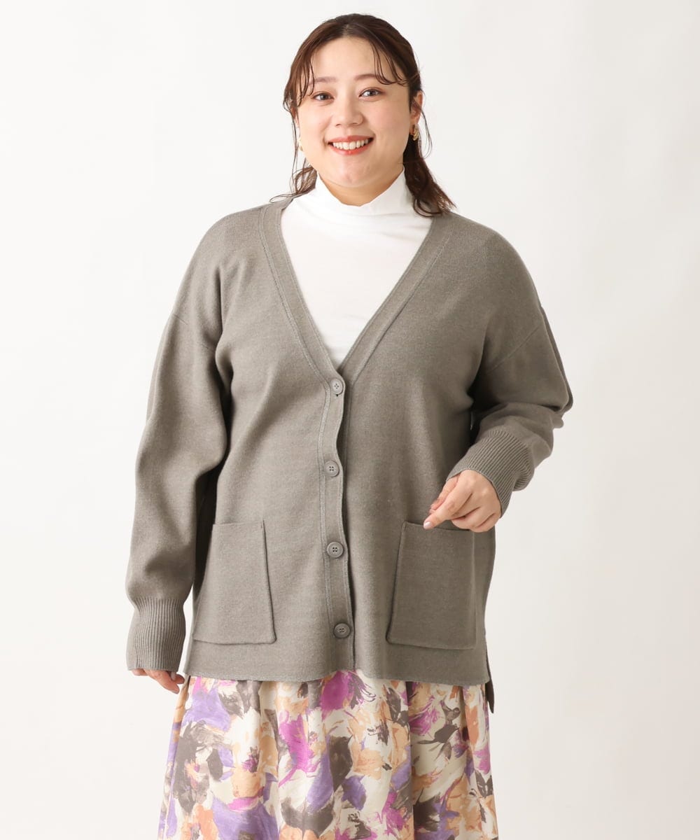 OLCAV10089 eur3(エウルキューブ) 【大きいサイズ/洗える】Vネックもちもちカーディガン グレー(92)