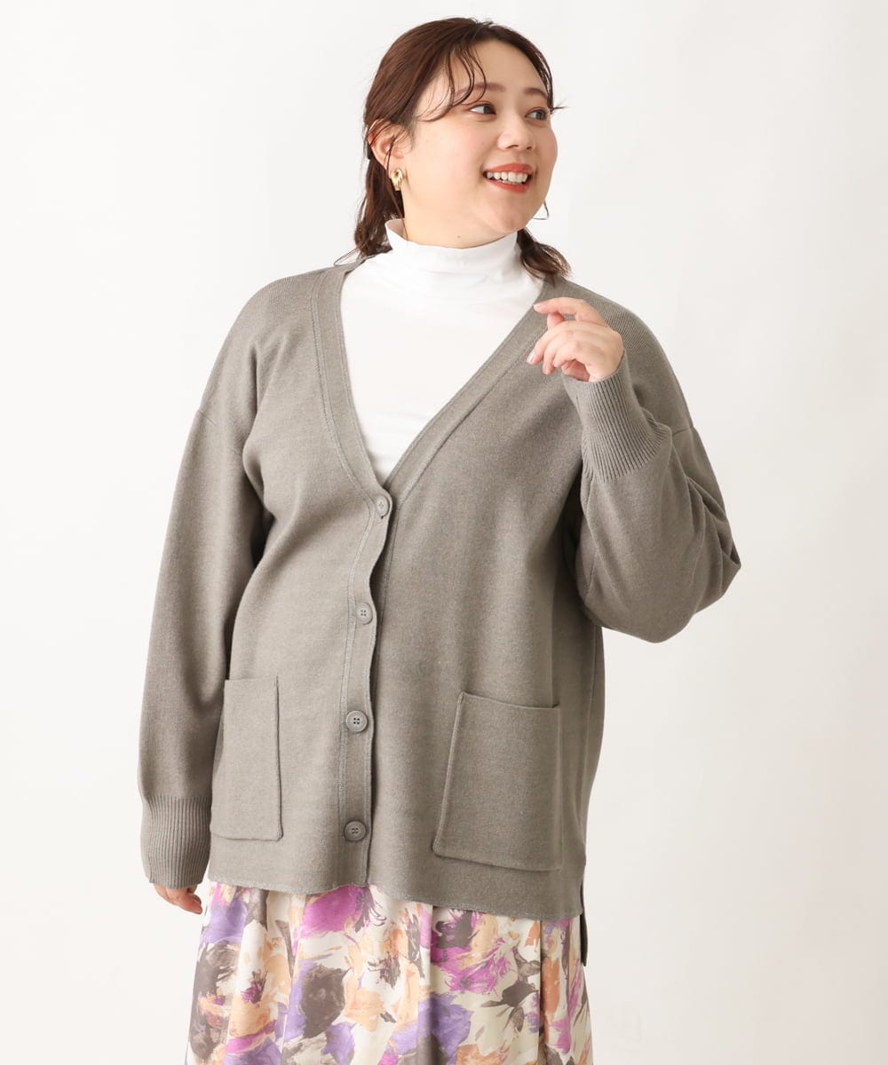 OLCAV10089 eur3(エウルキューブ) 【大きいサイズ/洗える】Vネックもちもちカーディガン グレー(92)