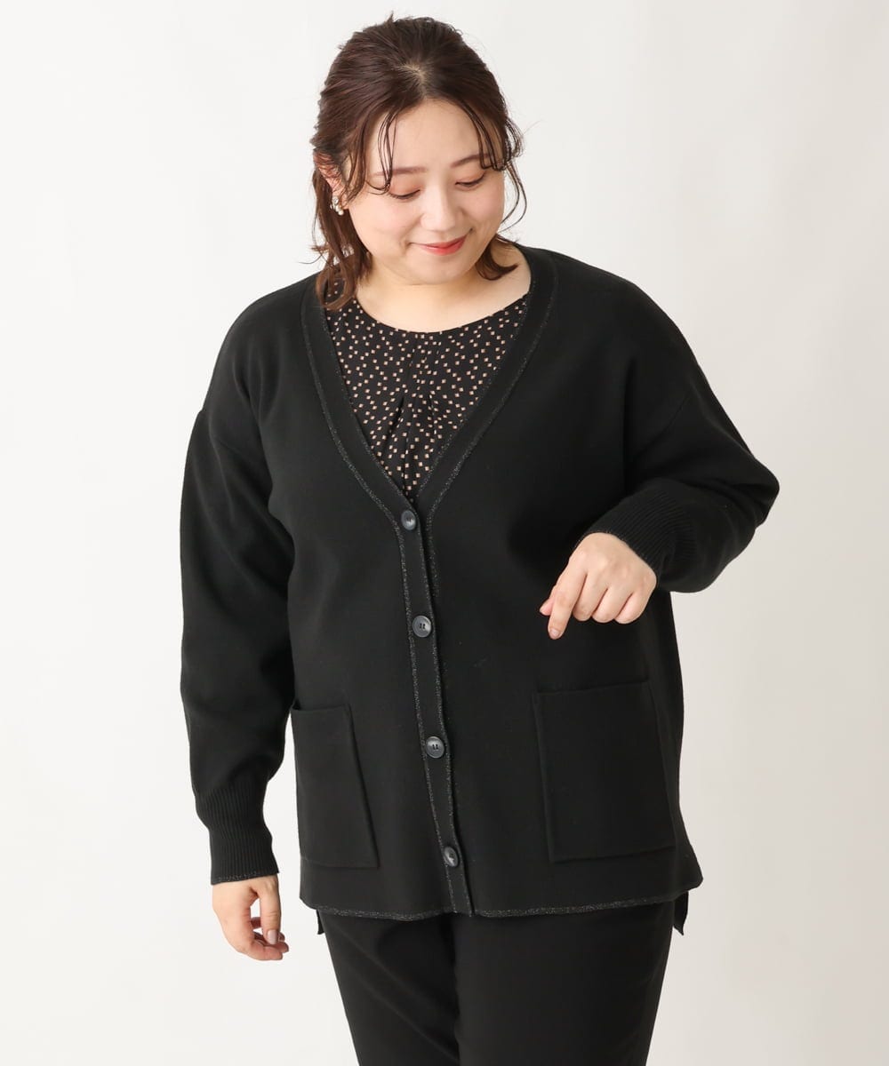 OLCAV10089 eur3(エウルキューブ) 【大きいサイズ/洗える】Vネックもちもちカーディガン ブラック(94)