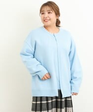 OLCBS20090 eur3(エウルキューブ) 【大きいサイズ/a.v.v×eur3】パール調ネックカーディガン ライトブルー(50)