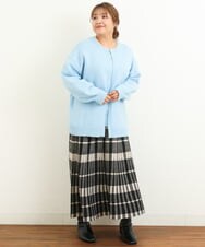 OLCBS20090 eur3(エウルキューブ) 【大きいサイズ/a.v.v×eur3】パール調ネックカーディガン ライトブルー(50)