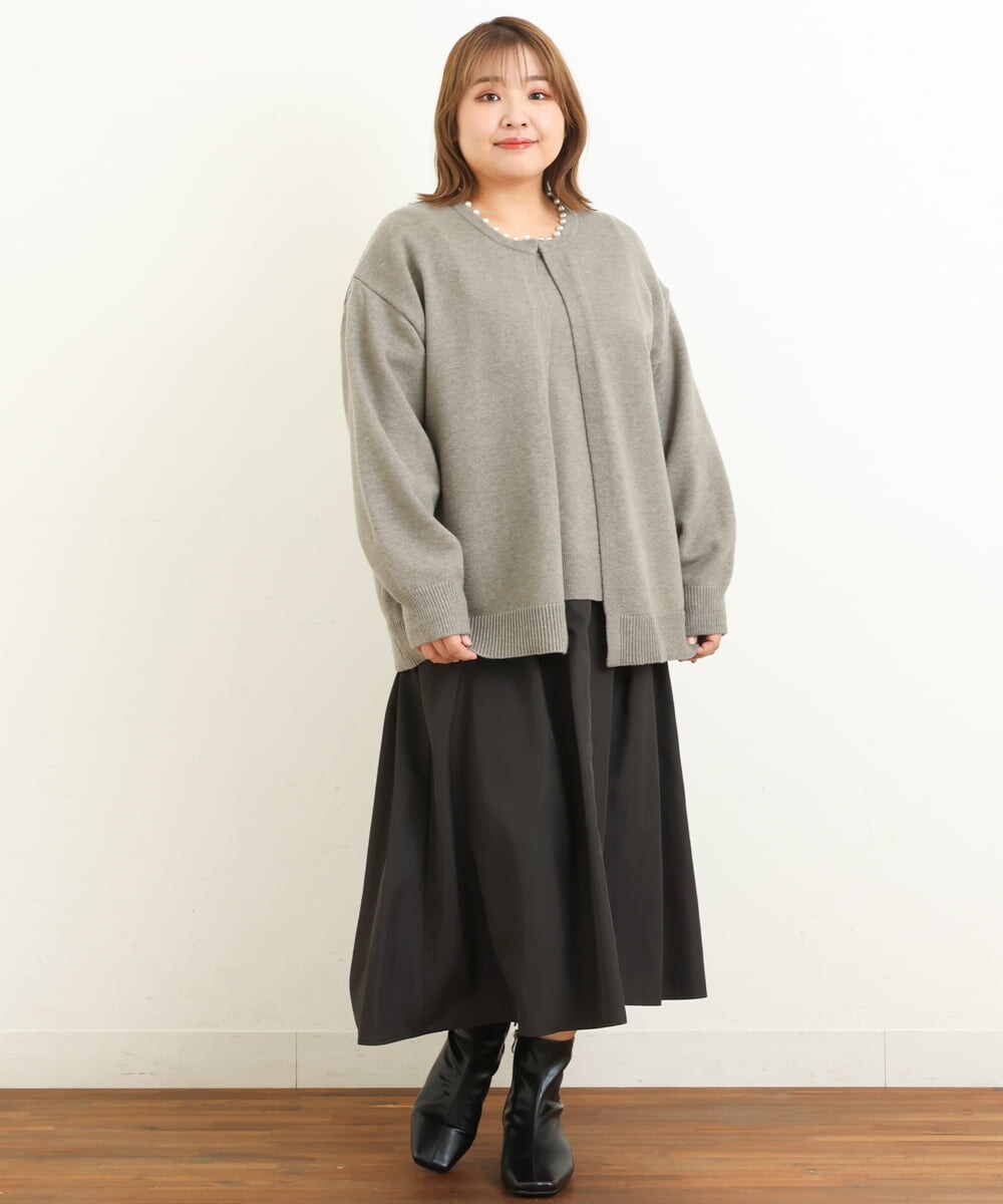 OLCBS20090 eur3(エウルキューブ) 【大きいサイズ/a.v.v×eur3】パール調ネックカーディガン ライトグレー(91)