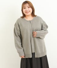 OLCBS20090 eur3(エウルキューブ) 【大きいサイズ/a.v.v×eur3】パール調ネックカーディガン ライトグレー(91)