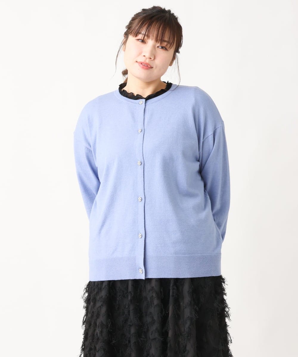 OLCBV09089 eur3(エウルキューブ) 【大きいサイズ】ビジューボタンニットカーディガン ブルー(55)
