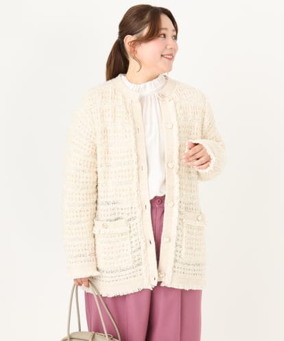 OLCCA01159 eur3 【大きいサイズ】ツイードニットジャケット