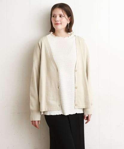 OLCDD03099 eur3 【大きいサイズ/洗える】カーブヘムボクシーカーディガン