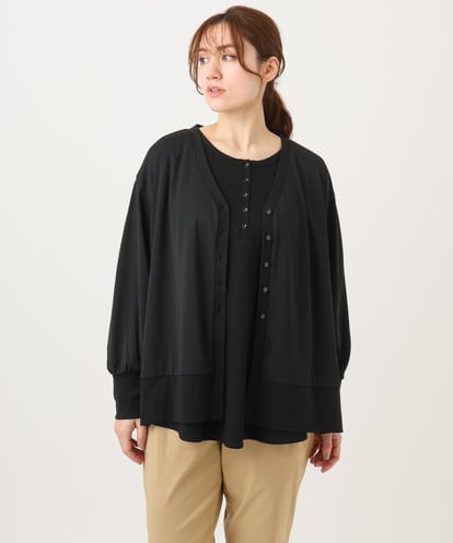 OLCED05099 eur3 【大きいサイズ】Vネックボクシーカーディガン