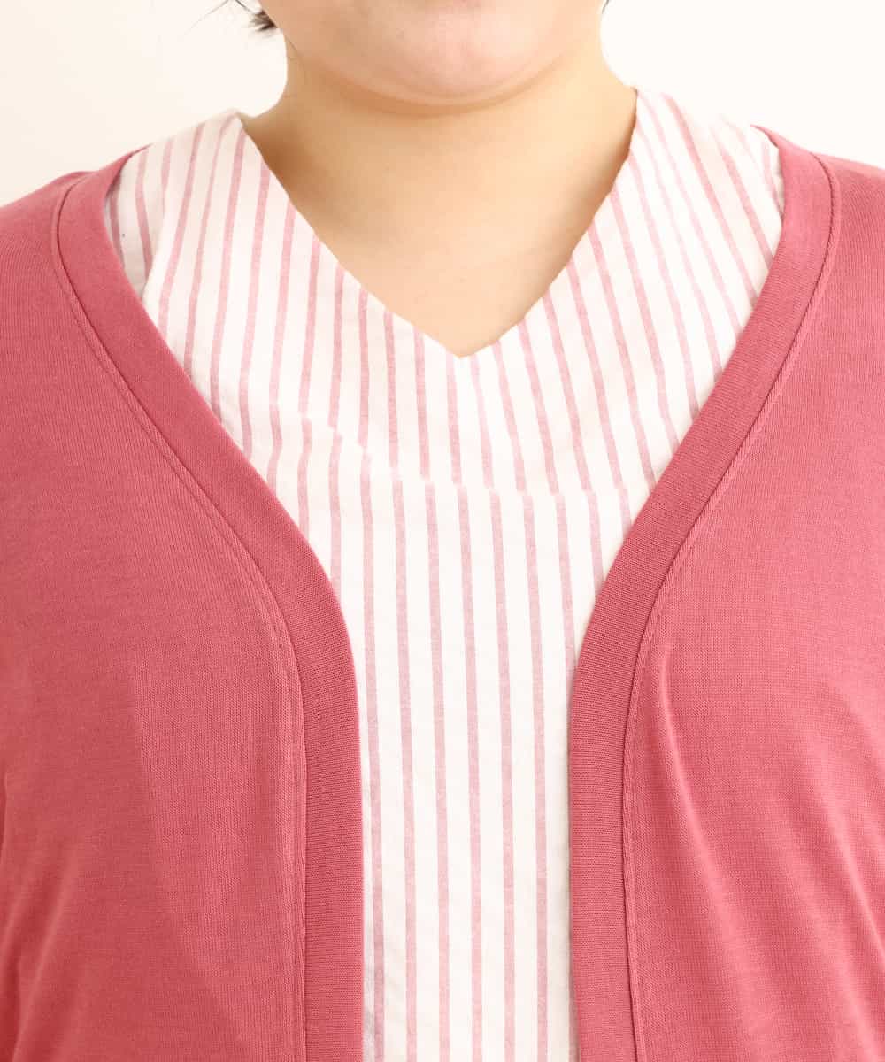 OLCEP10070 eur3(エウルキューブ) 【大きいサイズ/2点セット/11号サイズあり】ロングカーディガン＆ストライプインナーセット ピンク(03)