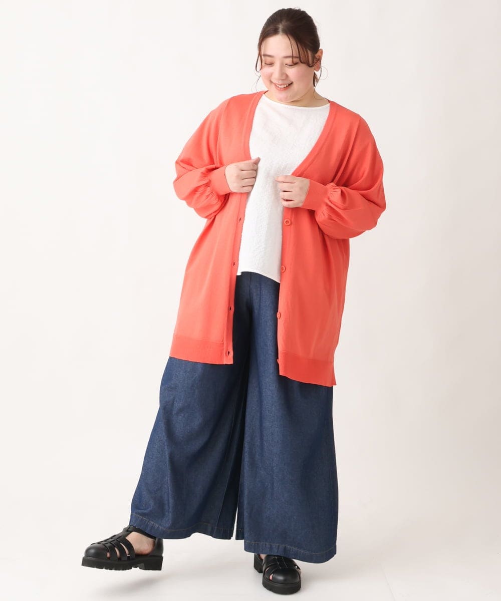 OLCEV04099 eur3(エウルキューブ) 【大きいサイズ】Vネックボクシーカーディガン オレンジ(15)