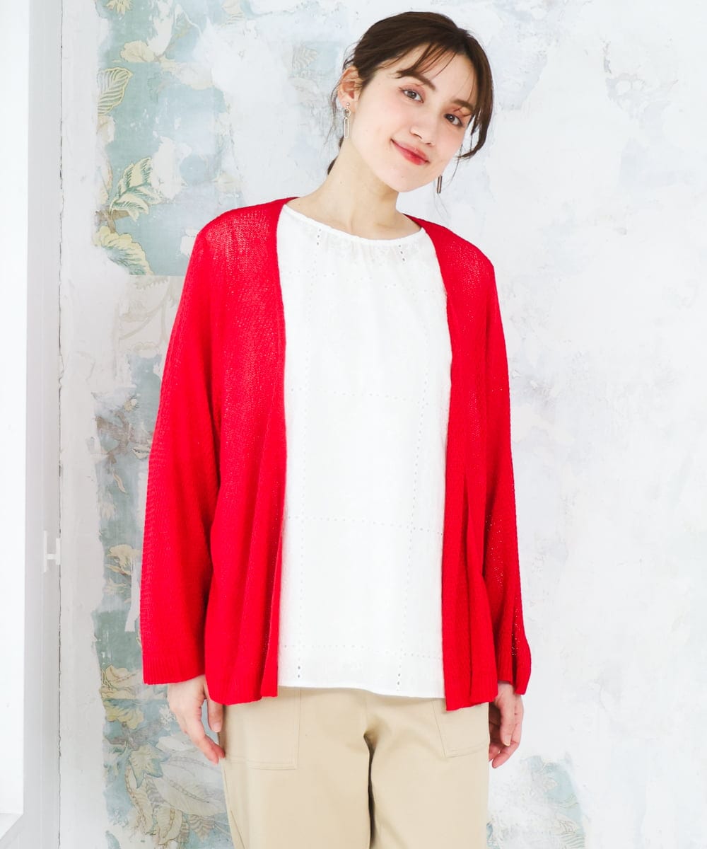 OLCFD06089 eur3(エウルキューブ) 【大きいサイズ】鹿の子8分袖カーディガン レッド