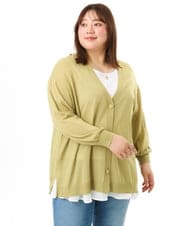 OLCGD07099 eur3(エウルキューブ) 【大きいサイズ/接触冷感】Vネックシア―カーディガン ライトグリーン