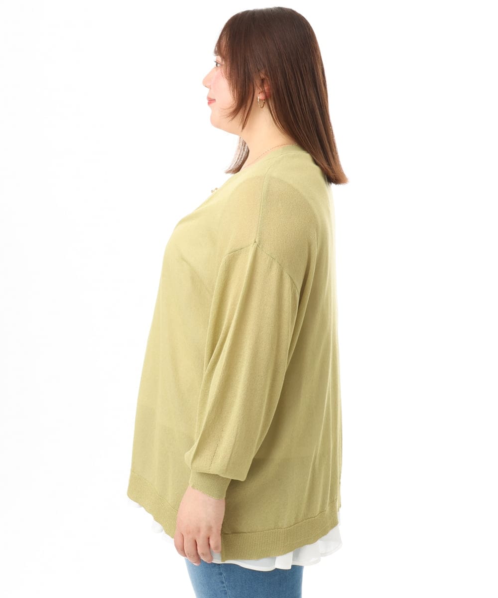 OLCGD07099 eur3(エウルキューブ) 【大きいサイズ/接触冷感】Vネックシア―カーディガン ライトグリーン