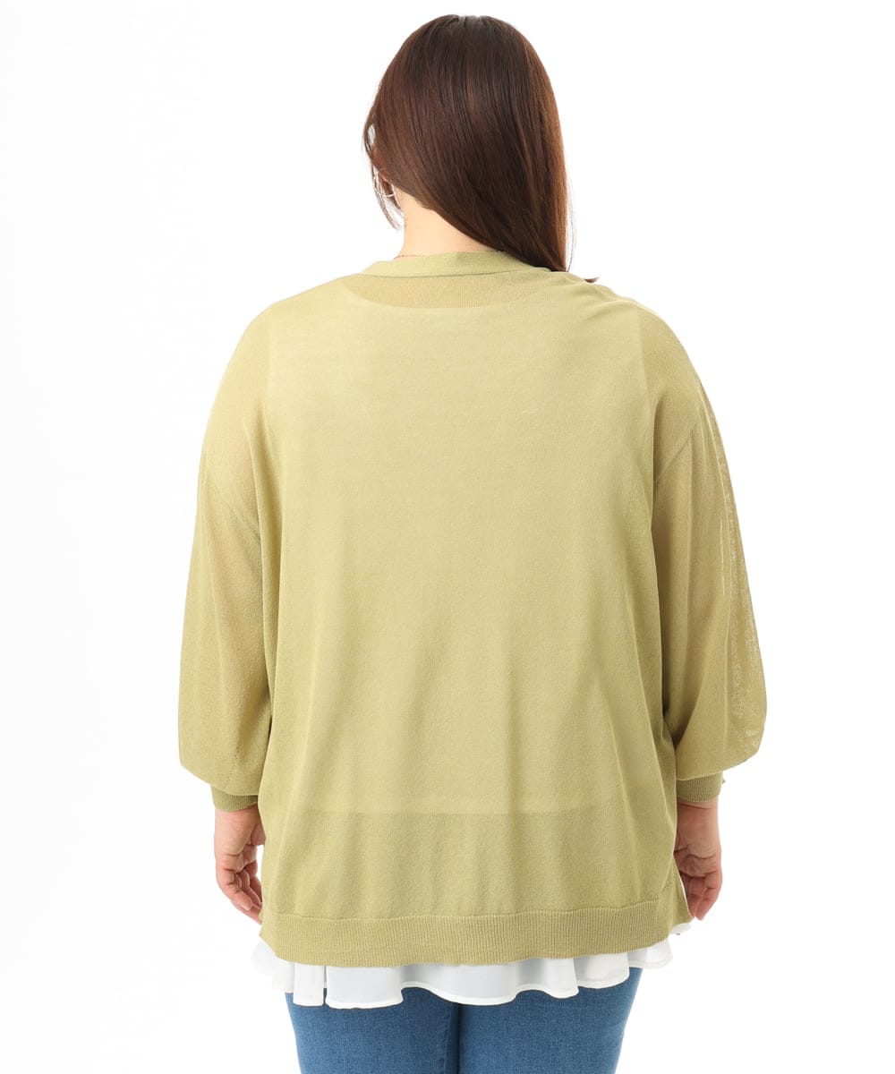 OLCGD07099 eur3(エウルキューブ) 【大きいサイズ/接触冷感】Vネックシア―カーディガン ライトグリーン