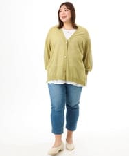 OLCGD07099 eur3(エウルキューブ) 【大きいサイズ/接触冷感】Vネックシア―カーディガン ライトグリーン