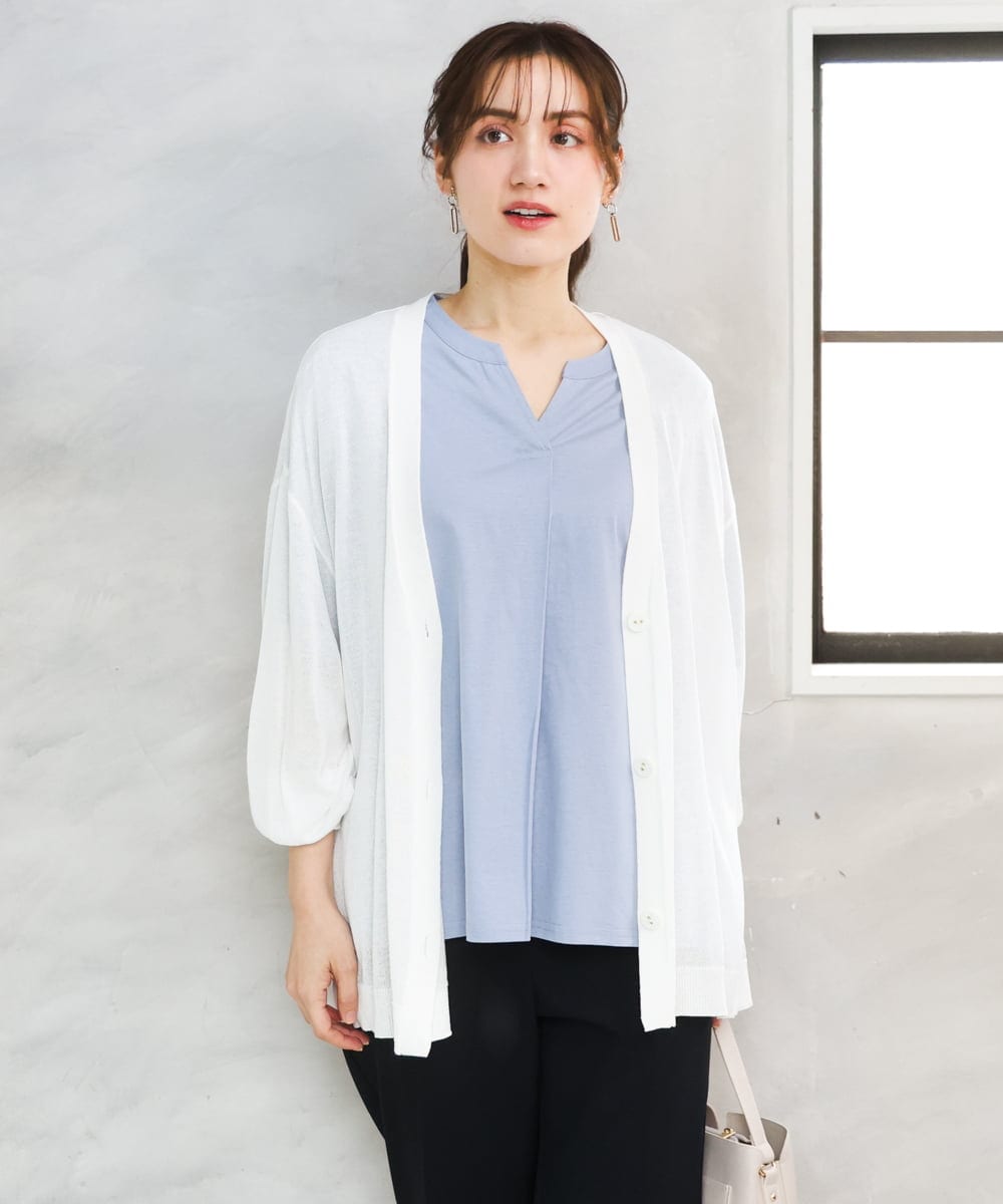 OLCGD07099 eur3(エウルキューブ) 【大きいサイズ/接触冷感】Vネックシア―カーディガン ホワイト