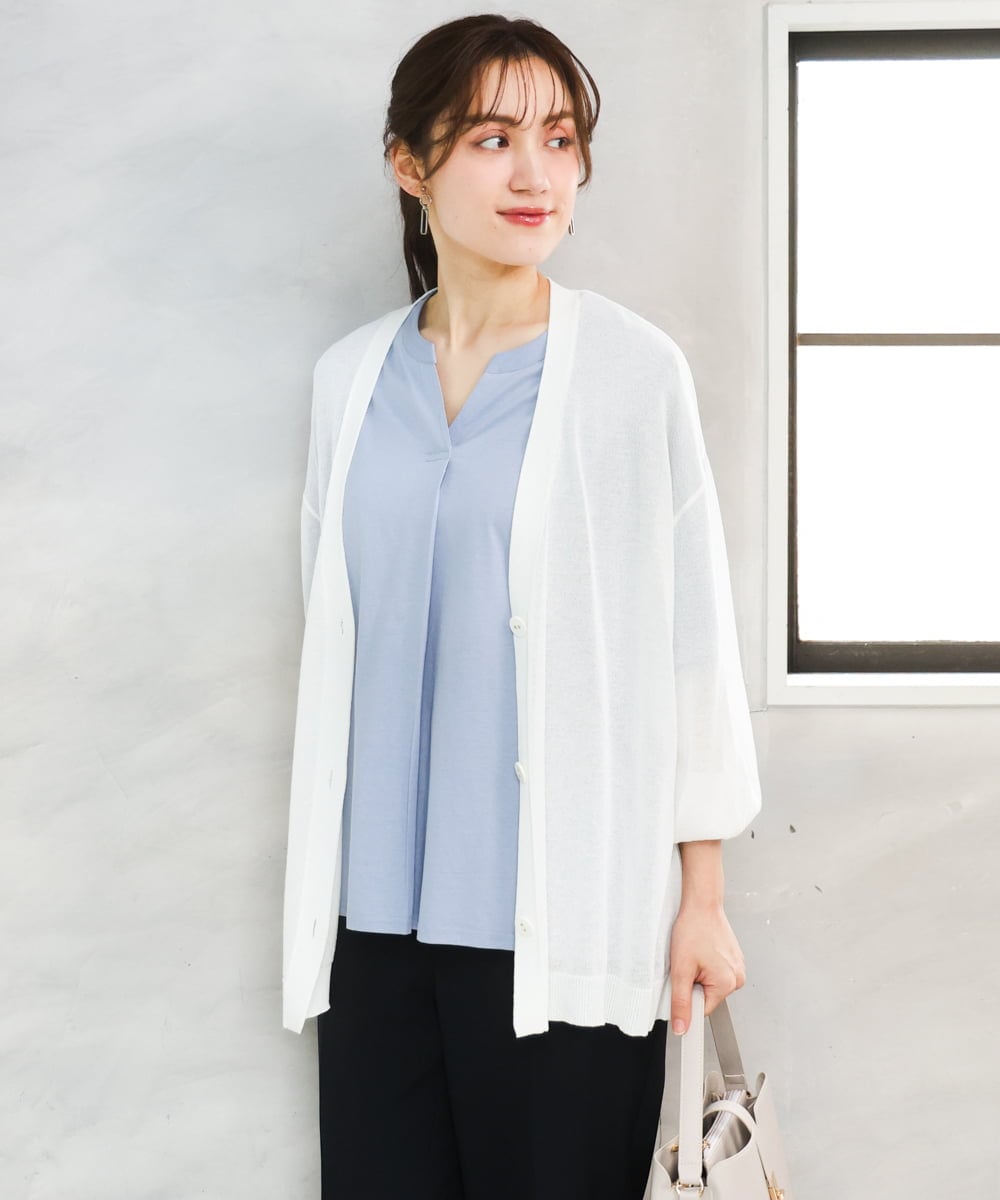 OLCGD07099 eur3(エウルキューブ) 【大きいサイズ/接触冷感】Vネックシア―カーディガン ホワイト